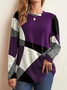 Casual Abstract Color Block Print Crew Neck Long Sleeve T-shirt