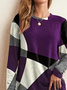 Casual Abstract Color Block Print Crew Neck Long Sleeve T-shirt