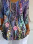 Casual Floral V Neck Three Quarter Sleeve T-shirt