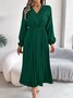 Women Plain Spring/Fall Dress V Neck Long Sleeve A-Line Dress