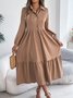 Women Plain Spring/Fall Dress Shirt Collar Long Sleeve A-Line Dress