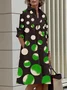 Women Geometric Spring/Fall Dress Shawl Collar Long Sleeve Shirt Dress H-Line Dress