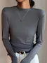 Women Simple Plain Soft Comfy Mock Neck Long Sleeve T-shirt