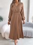 Women Plain Spring/Fall Dress V Neck Long Sleeve A-Line Dress