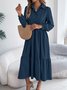 Women Plain Spring/Fall Dress Shirt Collar Long Sleeve A-Line Dress