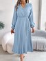 Women Plain Spring/Fall Dress V Neck Long Sleeve A-Line Dress