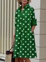 Women Geometric Spring/Fall Dress Shawl Collar Long Sleeve Shirt Dress H-Line Dress