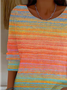Vintage Striped V Neck Three Quarter Sleeve T-shirt