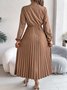 Women Plain Spring/Fall Dress V Neck Long Sleeve A-Line Dress