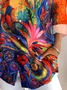 Women's Shirt Cotton Button Up Peacock Art Print Basic Blouse Casual Long Sleeve Shirt Collar Daily Top