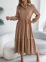 Women Plain Spring/Fall Dress Shirt Collar Long Sleeve A-Line Dress