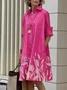 Women Geometric Spring/Fall Dress Shawl Collar Long Sleeve Shirt Dress H-Line Dress