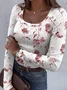 Casual Floral U-Neck Long Sleeve T-shirt