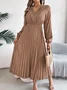 Women Plain Spring/Fall Dress V Neck Long Sleeve A-Line Dress