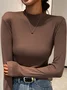 Women Simple Plain Soft Comfy Mock Neck Long Sleeve T-shirt