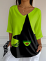 Vintage Halloween V Neck Three Quarter Sleeve T-shirt