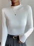Women Simple Plain Soft Comfy Mock Neck Long Sleeve T-shirt
