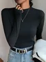 Women Simple Plain Soft Comfy Mock Neck Long Sleeve T-shirt