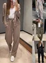 Women Plain Split Joint Two-Piece Set Daily Long Sleeve Casual Spring/Fall Top With Pants Matching Set