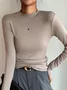 Women Simple Plain Soft Comfy Mock Neck Long Sleeve T-shirt