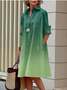 Women Geometric Spring/Fall Dress Shawl Collar Long Sleeve Shirt Dress H-Line Dress