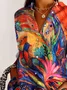 Women's Shirt Cotton Button Up Peacock Art Print Basic Blouse Casual Long Sleeve Shirt Collar Daily Top