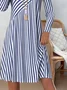 Women Striped Spring/Fall Printing Dress V Neck Long Sleeve T-Shirt Dress H-Line Dress