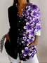 V Neck Long Sleeve Floral Regular Micro-Elasticity Regular Fit Shirt For Women