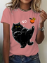 Casual Cat Crew Neck Short Sleeve T-shirt