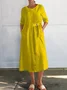Women Plain Spring/Fall Buttoned Dress Crew Neck Long Sleeve A-Line Dress