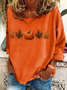 Casual Halloween Pumpkin Maple Leaf Print Crew Neck Long Sleeve T-shirt