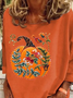 Casual Floral Pumpkin Print Crew Neck Long Sleeve T-shirt