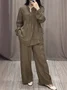 Women Plain Two-Piece Set Daily Long Sleeve Casual Spring/Fall Top With Pants Matching Set