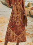 Women Ethnic Spring/Fall Dress Crew Neck Long Sleeve A-Line Dress