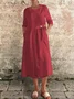 Women Plain Spring/Fall Buttoned Dress Crew Neck Long Sleeve A-Line Dress