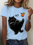 Casual Cat Crew Neck Short Sleeve T-shirt