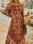 Women Ethnic Spring/Fall Dress Crew Neck Long Sleeve A-Line Dress