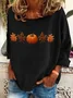 Casual Halloween Pumpkin Maple Leaf Print Crew Neck Long Sleeve T-shirt