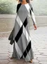 Women Striped Spring/Fall Dress Crew Neck Long Sleeve A-Line Dress