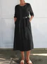 Women Plain Spring/Fall Buttoned Dress Crew Neck Long Sleeve A-Line Dress