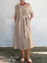 Women Plain Spring/Fall Buttoned Dress Crew Neck Long Sleeve A-Line Dress