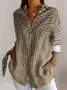 V Neck Long Sleeve Striped Regular Micro-Elasticity Regular Fit Shirt For Women