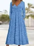 Women Plain Spring/Fall Dress V Neck Long Sleeve A-Line Dress