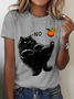 Casual Cat Crew Neck Short Sleeve T-shirt