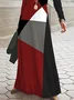 Women Geometric Spring/Fall Dress Crew Neck Long Sleeve A-Line Dress