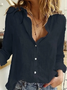 Shirt Collar Long Sleeve Plain Buckle Regular Loose Button Up Shirt Shirt For Women