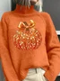 Women Halloween Pumpkin Pumpkin Sequin 3D Print Long Sleeve Comfy Casual Sweater