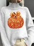 Women Halloween Pumpkin Pumpkin Sequin 3D Print Long Sleeve Comfy Casual Sweater