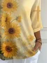 Vintage Sunflower Art Print Crew Neck 3/4 Length Sleeve T-shirt