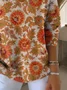 Women's Ethnic Floral Autumn Art Pattern Print Casual V Neck Pullover Blouse